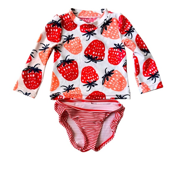 Carter’s Strawberry Rash Guard Swimsuit Set Long sleeve bathing suit- Size 9M - Picture 1 of 7